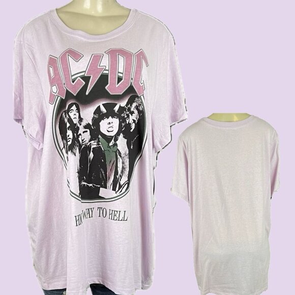 Vinyl Icons +3 Pale Lilac Crew AC/DC Highway To Hell Graphic Short Sleeve Tee - Picture 1 of 6